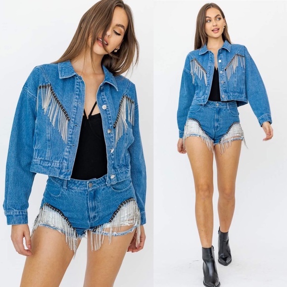 🦃 24 HOUR SALE🦃 Got The Blues Fringe Denim Jacket - Picture 3 of 10